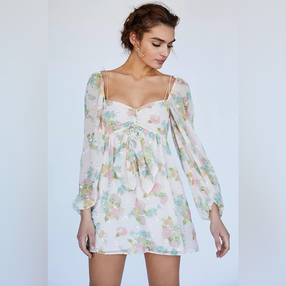 For Love & Lemons Georgina Swing Dress Floral Mini Sequin Size S - Picture 7 of 14